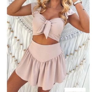 Letni Komplet: Top z Wiązaniem + Rozkloszowana Spódniczka