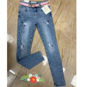 Jeansy z Przetarciami i Kolorowym Haftem