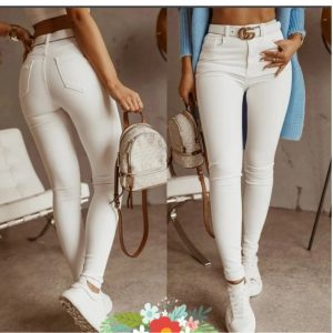 Białe Jeansy Push-Up z Wysokim Stanem