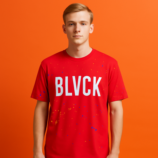 T-Shirt czerwony z napisem BLVCK