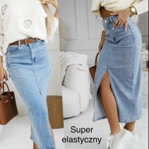 Spódnica jeans z rozcieciem z przodu