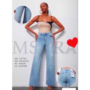 Spodnie jeans proste z cyrkoniowymi serduszkami