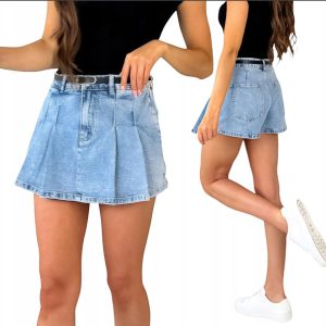 Spódnico-spodenki jeans z paskiem