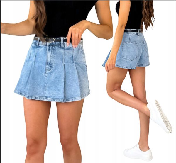 Spódnico-spodenki jeans z paskiem