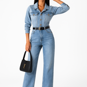 Jeansowy kombinezon wide-leg z paskiem