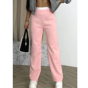 Różowe bawełniane spodnie dresowe z szeroką nogawką