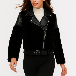 Czarna kurtka eko z futerkiem