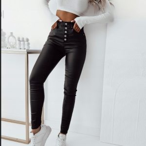 Spodnie z eko-skórki z wysokim stanem