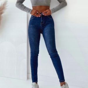 Ciemnoniebieskie jeansy z wysokim stanem