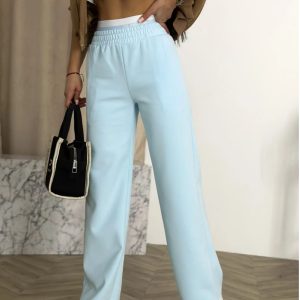 Niebieskie bawełniane spodnie dresowe z szeroką nogawką