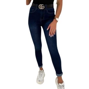 Granatowe jeansy z wysokim stanem