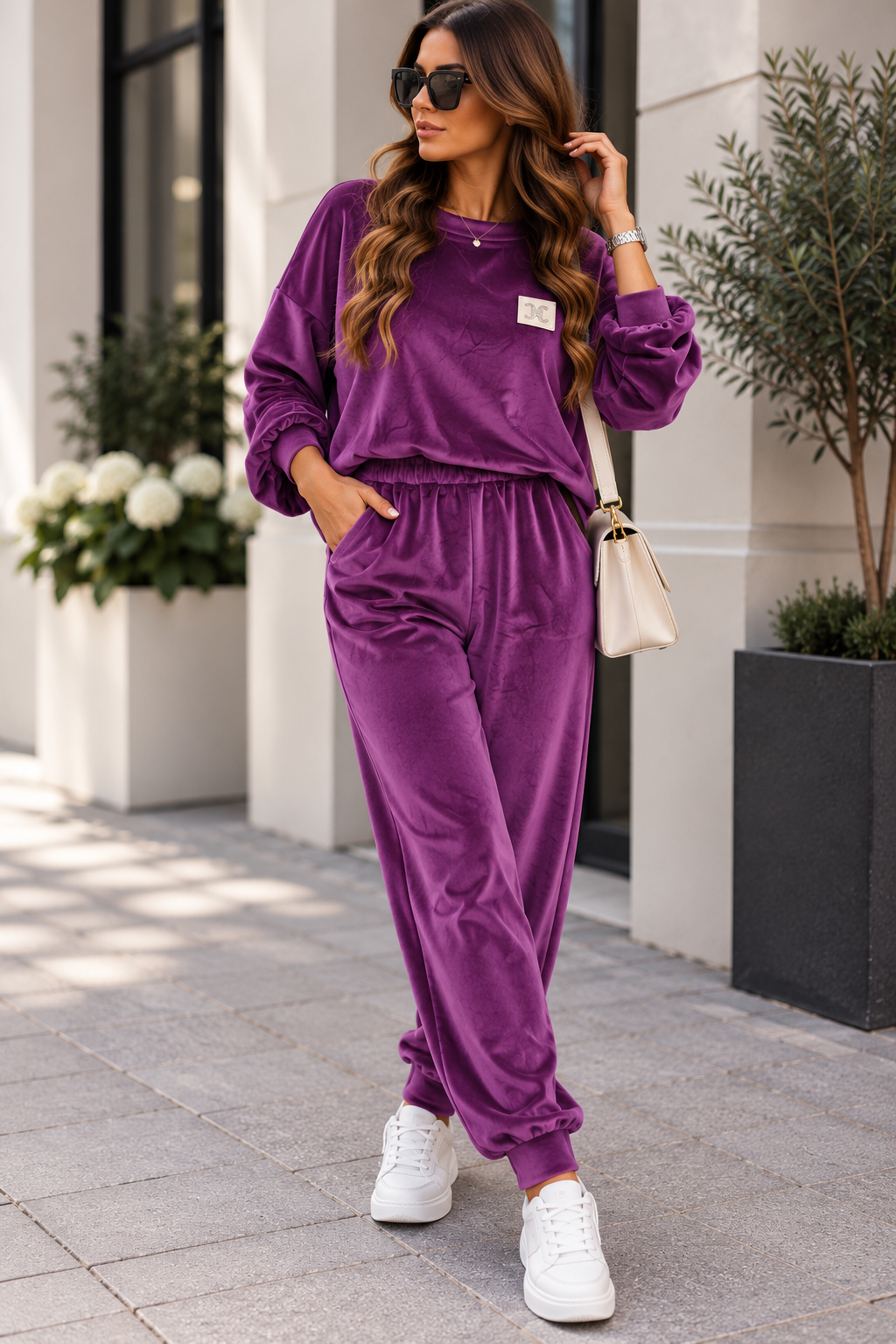 Komplet damski welurowy bluza i spodnie